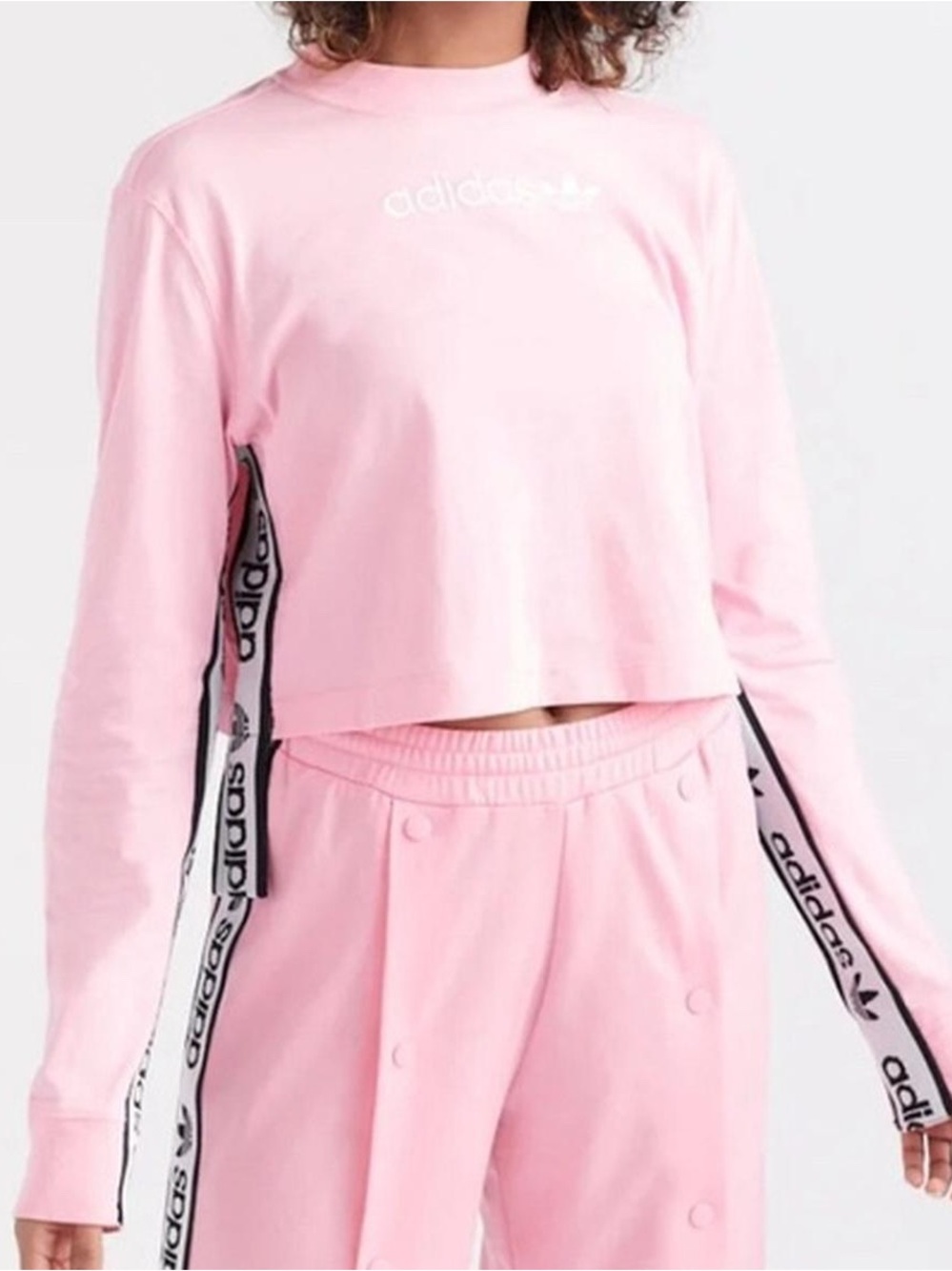 adidas Pink Side Logo Tape Long Sleeved Tee